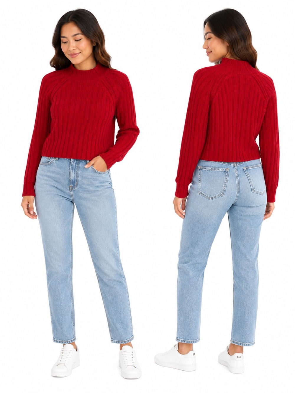 American Eagle Outfitters Red Ribbed Cowl Turtleneck Sweater